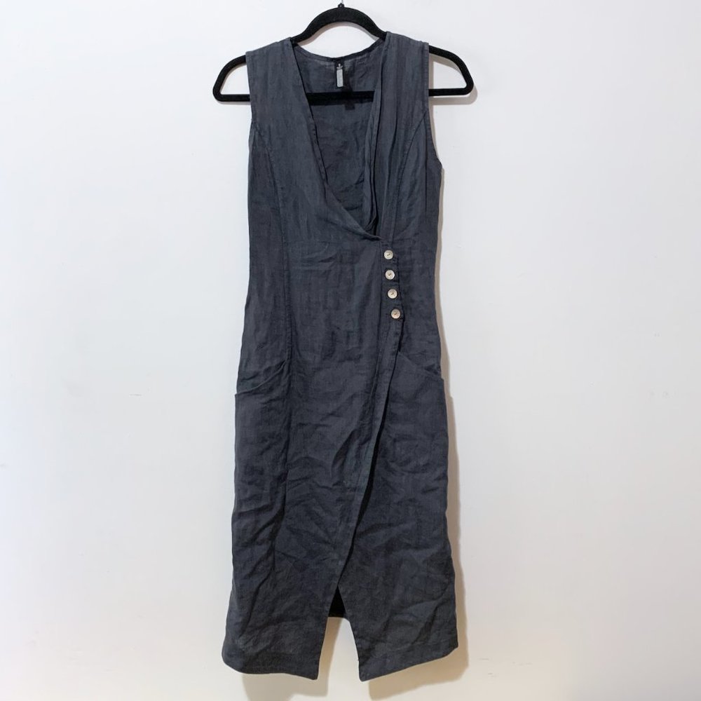 Oizini Linen Wrap Dress Sleeveless Gray Made in Italy S Small Lagenlook